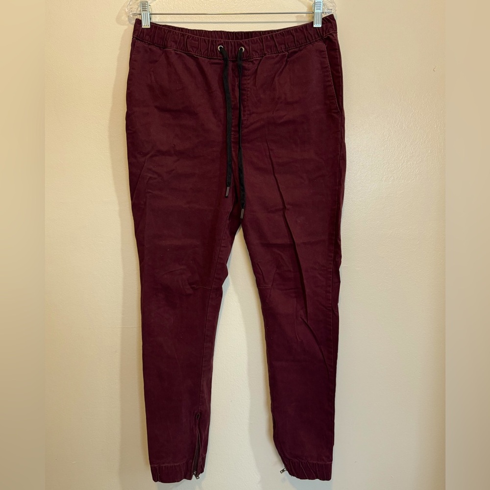 GUESS Jeans Jogger Chino Zip Cuff Drawstring Pants - Men's Size Small - Burgundy